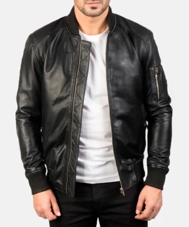 Highclass Black Leather Bomber Jacket