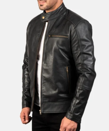 Superior Black Leather Biker Jacket Mens