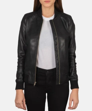 Utopia Black Leather Bomber Jacket